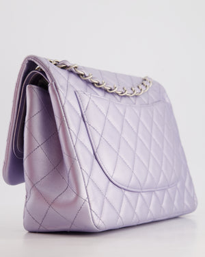 Chanel Iridescent Lilac Purple Jumbo Classic Double Flap Bag in Lambskin Leather with Brushed Silver Hardware RRP £9,240