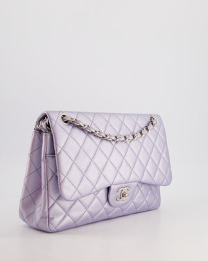 Chanel Iridescent Lilac Purple Jumbo Classic Double Flap Bag in Lambskin Leather with Brushed Silver Hardware RRP £9,240