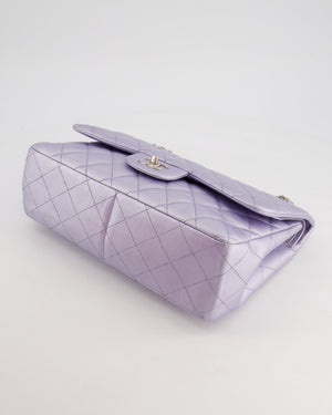 Chanel Iridescent Lilac Purple Jumbo Classic Double Flap Bag in Lambskin Leather with Brushed Silver Hardware RRP £9,240