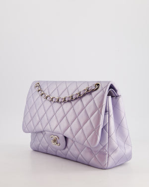 Chanel Iridescent Lilac Purple Jumbo Classic Double Flap Bag in Lambskin Leather with Brushed Silver Hardware RRP £9,240