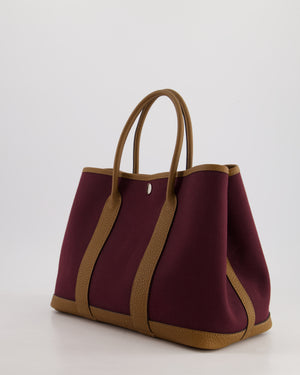 Hermès Garden Party 30cm Bag in Prune Canvas and Alezan Negonda Leather with Palladium Hardware