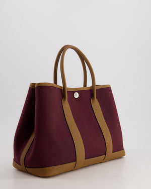 Hermès Garden Party 30cm Bag in Prune Canvas and Alezan Negonda Leather with Palladium Hardware