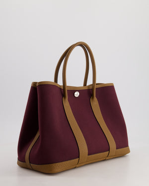 Hermès Garden Party 30cm Bag in Prune Canvas and Alezan Negonda Leather with Palladium Hardware