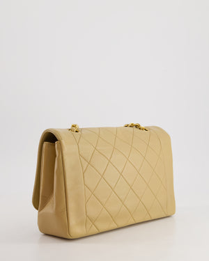 Chanel Vintage Beige Diana Flap Bag in Lambskin Leather with 24K Gold Hardware