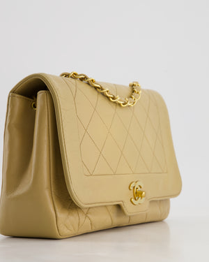 Chanel Vintage Beige Diana Flap Bag in Lambskin Leather with 24K Gold Hardware