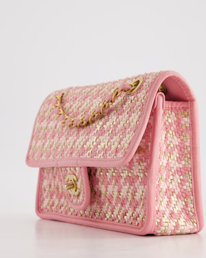 Chanel 23C Pink Woven Flap Bag with Leather Edge Detail and Brushed Gold Hardware