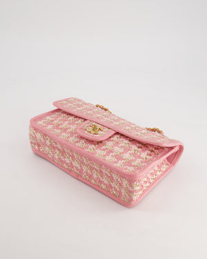 Chanel 23C Pink Woven Flap Bag with Leather Edge Detail and Brushed Gold Hardware