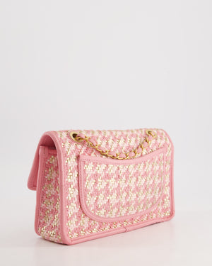 Chanel 23C Pink Woven Flap Bag with Leather Edge Detail and Brushed Gold Hardware