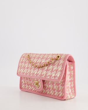 Chanel 23C Pink Woven Flap Bag with Leather Edge Detail and Brushed Gold Hardware