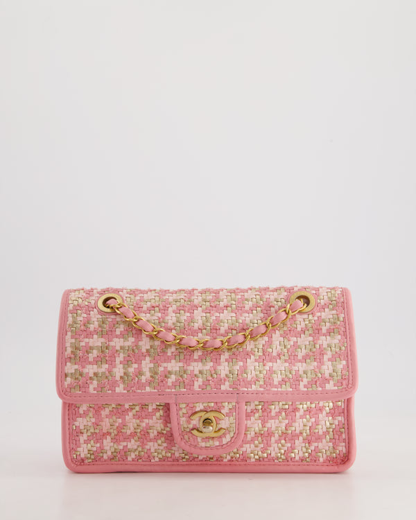 Chanel 23C Pink Woven Flap Bag with Leather Edge Detail and Brushed Gold Hardware