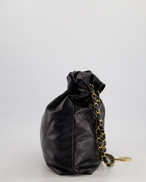 Chanel 22 Small Hobo Bag in Black Shiny Calfskin with Brushed Gold Hardware