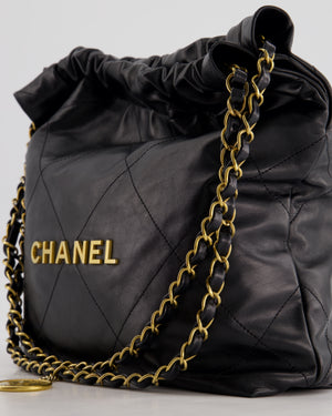 Chanel 22 Small Hobo Bag in Black Shiny Calfskin with Brushed Gold Hardware