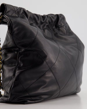 Chanel 22 Small Hobo Bag in Black Shiny Calfskin with Brushed Gold Hardware