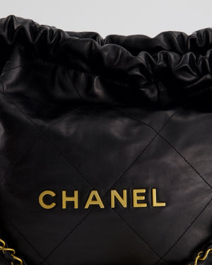 Chanel 22 Small Hobo Bag in Black Shiny Calfskin with Brushed Gold Hardware