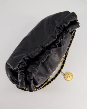 Chanel 22 Small Hobo Bag in Black Shiny Calfskin with Brushed Gold Hardware