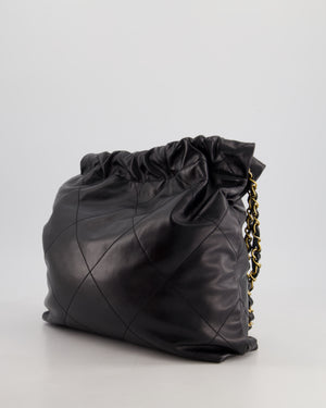 Chanel 22 Small Hobo Bag in Black Shiny Calfskin with Brushed Gold Hardware