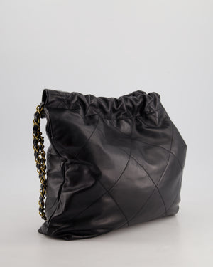 Chanel 22 Small Hobo Bag in Black Shiny Calfskin with Brushed Gold Hardware