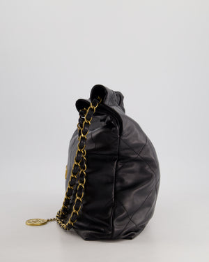 Chanel 22 Small Hobo Bag in Black Shiny Calfskin with Brushed Gold Hardware