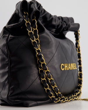 Chanel 22 Small Hobo Bag in Black Shiny Calfskin with Brushed Gold Hardware