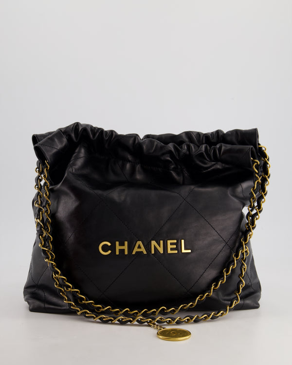 Chanel 22 Small Hobo Bag in Black Shiny Calfskin with Brushed Gold Hardware