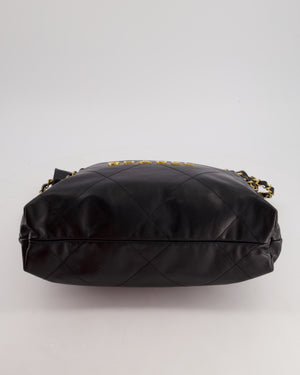 Chanel 22 Small Hobo Bag in Black Shiny Calfskin with Brushed Gold Hardware