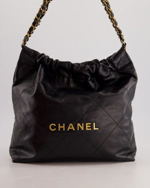 Chanel 22 Small Hobo Bag in Black Shiny Calfskin with Brushed Gold Hardware