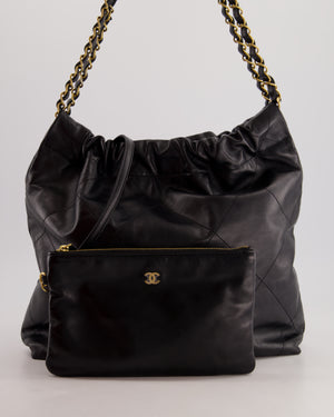 Chanel 22 Small Hobo Bag in Black Shiny Calfskin with Brushed Gold Hardware