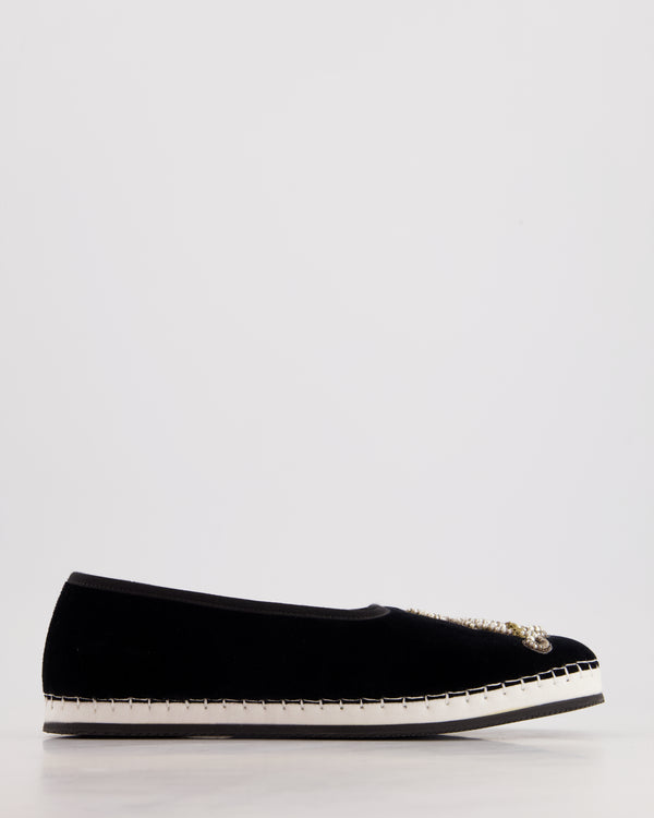 Gucci Black Velvet Ballet Espadrilles with AM "Alessandro Michele" Embroidery Detail Size EU 38.5