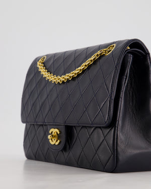 *RARE* Chanel Navy Vintage Classic Medium Double Flap Bag in Lambskin Leather with 24K Gold Hardware & 2.55 Chain Detail