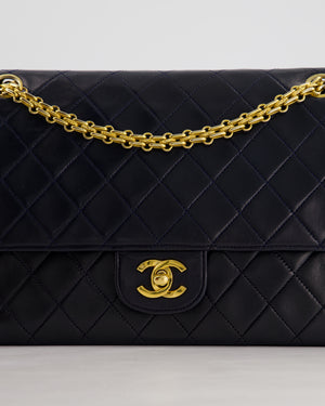 *RARE* Chanel Navy Vintage Classic Medium Double Flap Bag in Lambskin Leather with 24K Gold Hardware & 2.55 Chain Detail