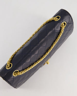 *RARE* Chanel Navy Vintage Classic Medium Double Flap Bag in Lambskin Leather with 24K Gold Hardware & 2.55 Chain Detail