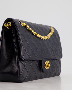 *RARE* Chanel Navy Vintage Classic Medium Double Flap Bag in Lambskin Leather with 24K Gold Hardware & 2.55 Chain Detail