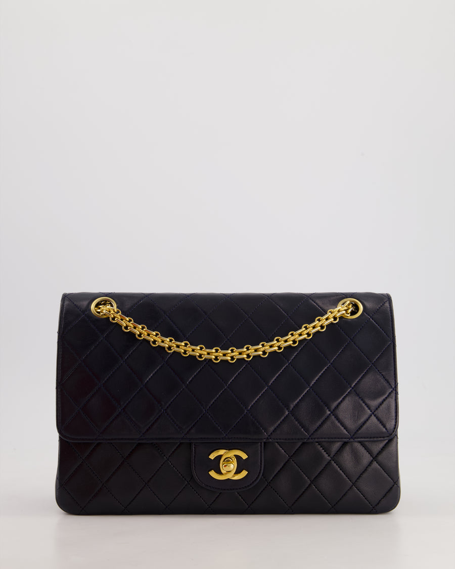 *RARE* Chanel Navy Vintage Classic Medium Double Flap Bag in Lambskin Leather with 24K Gold Hardware & 2.55 Chain Detail