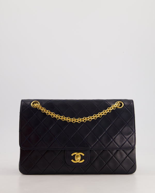 *RARE* Chanel Navy Vintage Classic Medium Double Flap Bag in Lambskin Leather with 24K Gold Hardware & 2.55 Chain Detail