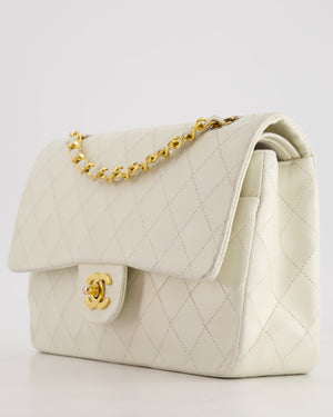 *FIRE PRICE* Chanel Vintage White Medium Classic Double Flap Bag in Lambskin Leather with 24K Gold Hardware