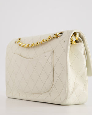 *FIRE PRICE* Chanel Vintage White Medium Classic Double Flap Bag in Lambskin Leather with 24K Gold Hardware