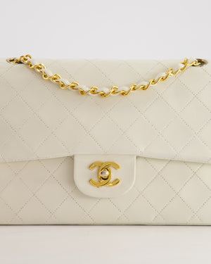 *FIRE PRICE* Chanel Vintage White Medium Classic Double Flap Bag in Lambskin Leather with 24K Gold Hardware