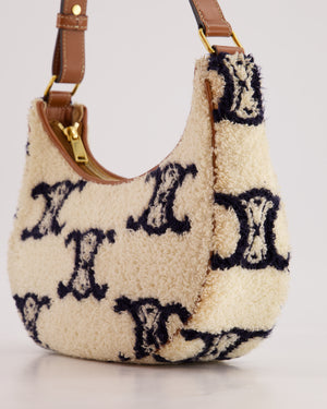 Celine Cream Ava Bag in Shearling with Brown Leather Strap and Gold Hardware Bag