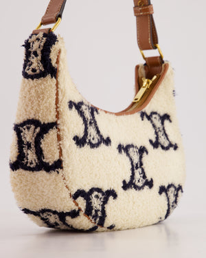 Celine Cream Ava Bag in Shearling with Brown Leather Strap and Gold Hardware Bag