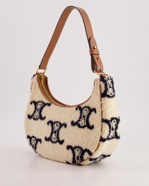 Celine Cream Ava Bag in Shearling with Brown Leather Strap and Gold Hardware Bag