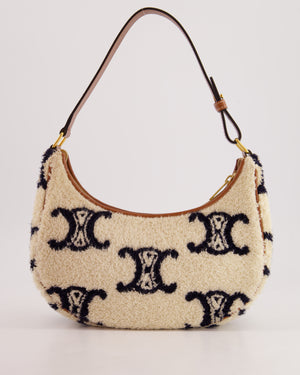 Celine Cream Ava Bag in Shearling with Brown Leather Strap and Gold Hardware Bag