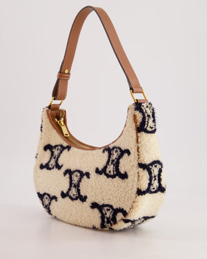 Celine Cream Ava Bag in Shearling with Brown Leather Strap and Gold Hardware Bag