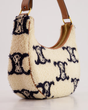 Celine Cream Ava Bag in Shearling with Brown Leather Strap and Gold Hardware Bag