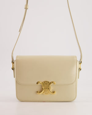 Celine Cream Teen Triomphe Bag in Shiny Calfskin Leather with Gold Hardware