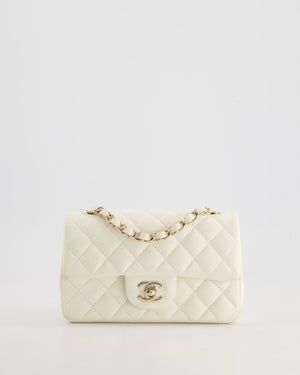 *HOT* Chanel Ivory Mini Rectangular Flap Bag in Lambskin Leather with Champagne Gold Hardware