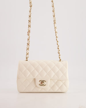 *HOT* Chanel Ivory Mini Rectangular Flap Bag in Lambskin Leather with Champagne Gold Hardware