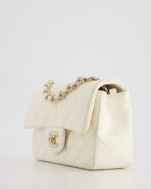 *HOT* Chanel Ivory Mini Rectangular Flap Bag in Lambskin Leather with Champagne Gold Hardware