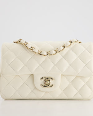 *HOT* Chanel Ivory Mini Rectangular Flap Bag in Lambskin Leather with Champagne Gold Hardware