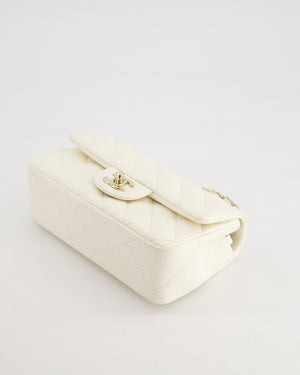 *HOT* Chanel Ivory Mini Rectangular Flap Bag in Lambskin Leather with Champagne Gold Hardware