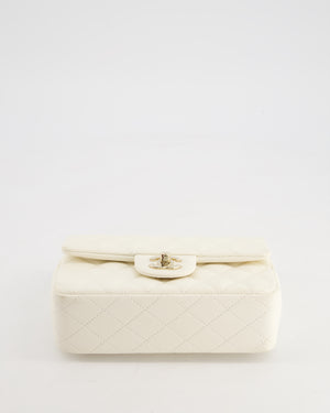 *HOT* Chanel Ivory Mini Rectangular Flap Bag in Lambskin Leather with Champagne Gold Hardware